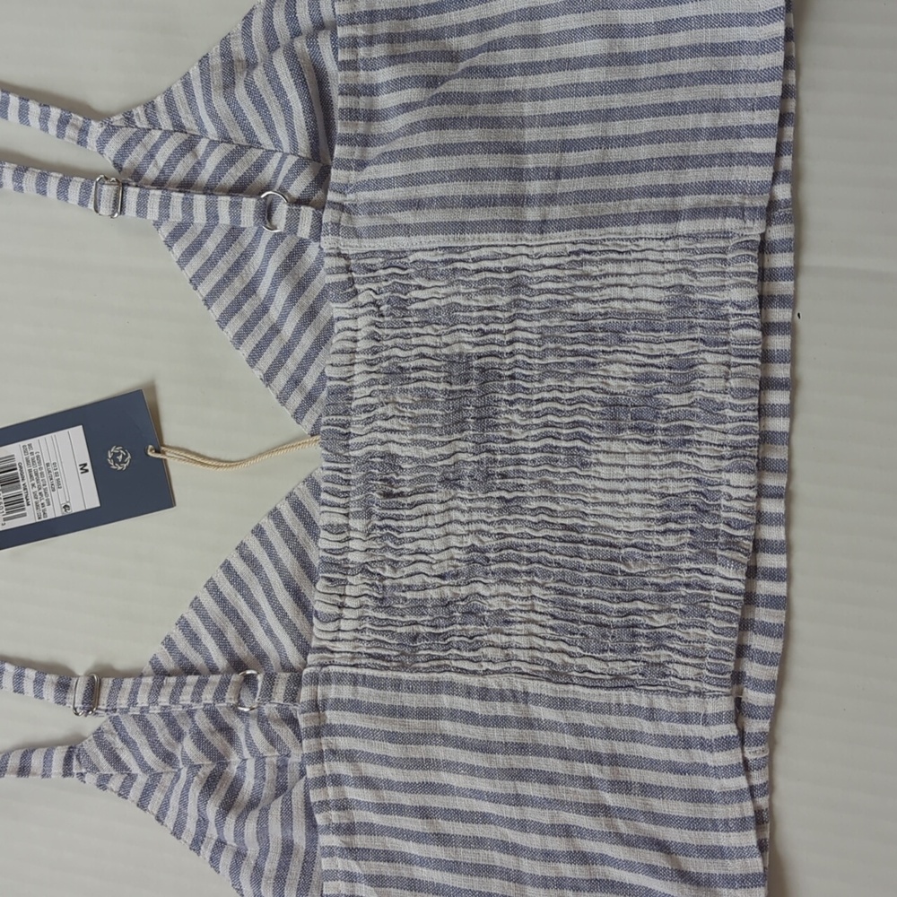 NWT Universal Thread Stripe Linen Rayon Cropped Top MEDIUM Blue White - Picture 9 of 15